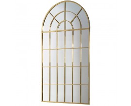 Luxusní glamour zrcadlo Victoria s obloukovou vrchní částí a rámem ve zlaté barvě s designem tabulového okna 192 cm