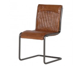 Kožená industriální jídelní židle BOSCO v hnědé barvě s kovovou konstrukcí 89 cm