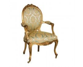 Luxusní čalouněná barokní židle Roi Gilt se zeleno-zlatým čalouněním a vyřezávaným zdobením 95 cm