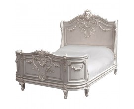 Luxusní barokní manželská postel Laverna s bohatým vyřezávaným zdobením a zakřivenými nožičkami v šedé barvě 172 cm