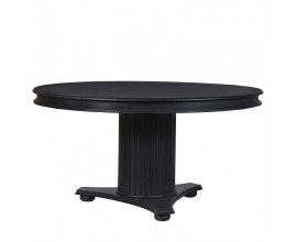 Luxusní klasický černý kulatý jídelní stůl Wielton Nero z mahagonového dřeva s vyřezávanou podstavou 149 cm