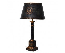 Designová vintage černá kovová lampa Empire s ornamentálním zdobením v bronzové barvě s hranatou podstavou a kulatým stínítkem