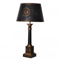 Designová vintage černá kovová lampa Empire s ornamentálním zdobením v bronzové barvě s hranatou podstavou a kulatým stínítkem