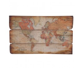 Stylová vintage dřevěná plaketa s designem mapy světa The World v koloniálním stylu v hnědé barvě 120 cm