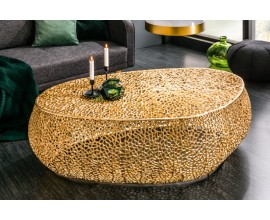 Designový oválný kovový konferenční stolek Hoja zlatý 120cm