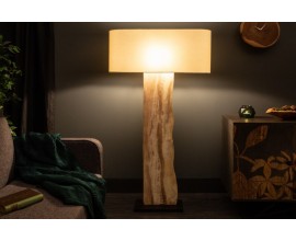 Designový masivní stojací lampa Alaska s naturální hnědou dřevěnou podstavou a bílým stínítkem 147 cm