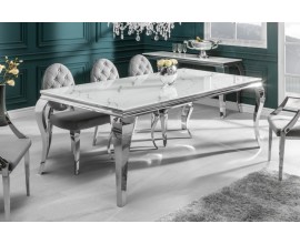 Luxusní skleněný mramorový jídelní stůl Modern Barock s chromovými nohami v barokním stylu 180cm