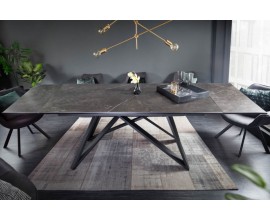 Moderní rozkládací keramický jídelní stůl Epinal v tmavě šedé grafitové barvě s kovovou konstrukcí 260cm