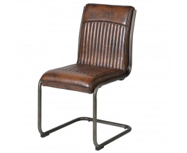 Kožená vintage jídelní židle Bard s hnědým čalouněním a kovovými nohami 93cm