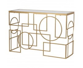 Art-deco stylový konzolový stolek Eloisse se zlatou kovovou konstrukcí s geometrickým zdobením 120cm
