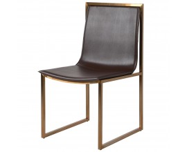 Industriální kožená židle Luxuria tmavohnědé barvy se zlatým kovovým rámem 89cm