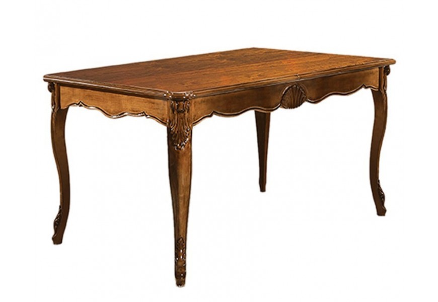 Luxusní rozkládací obdélníkový jídelní stůl v klasickém ořechově hnědém stylu s dekorativní řezbou