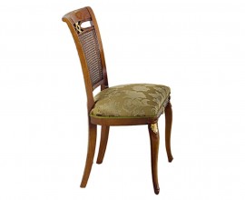 Luxusní rustikální jídelní židle Pasiones s ratanovou opěrkou a čalouněnou sedací částí s výzdobou 100cm