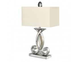 Designová stolní lampa Euridea s bílým obdélníkovým stínítkem a ornamentální stříbrnou podstavou 83cm
