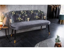 Moderní art-deco čalouněná lavice Floreque do předsíně s šedým sametovým potahem s florálním motivem 130cm