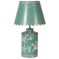 Designová vintage noční lampa Severine azurové barvy s bílým zdobením warli