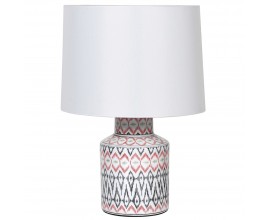 Etno porcelánová malá bílá stolní lampa Jasmine s orientálním geometrickým barevným vzorem 40cm