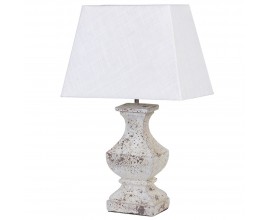 Vintage stolní lampa Tody s podstavou z pryskyřičné směsi ve tvaru starobylého sloupu a textilním bílým stínítkem 53cm