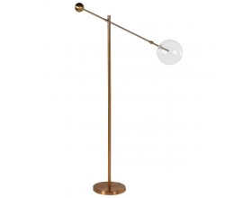 Art deco designová stojací lampa Samoa s kovovou konstrukcí zlaté barvy se skleněným kulatým stínítkem 150cm