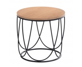 Designový kulatý skandinávský příruční stolek Nordica Clara se světle hnědou deskou s černou kovovou podstavou 45cm