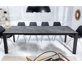 Industriální rozkladatelný jídelní stůl Marbleux s kovovými nožičkami a černo-šedou mramorovou deskou 180-240cm