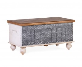Luxusní orientální konferenční stolek Keralia z mangového masivu s úložným prostorem a ornamentálním vyřezáváním