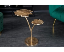 Designový příruční stolek Ginko v art deco stylu se dvěma deskami ve tvaru listu ve zlaté barvě 56cm