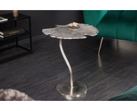 Art-deco designový příruční stolek Ginko ve tvaru listu stříbrný 53cm
