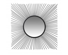 Moderní kulaté závěsné zrcadlo Rovenna v černém provedení z kovu s rámem ve tvaru paprsků