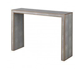 Moderní luxusní konzolový stolek Otawa šedé barvy s potahem ze šagrenové ekokůže a zdobením zlaté barvy 120cm