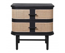 Luxusný moderný nočný stolík Emperor z dubového dreva čiernej farby s dvoma zásuvkami s ratanovým výpletom 62cm