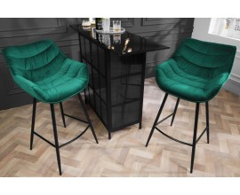 Designová moderní barová židle Kotor se smaragdově zeleným sametovým čalouněním a černýma nohama z kovu 105cm