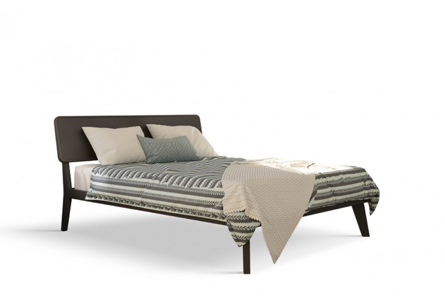 Moderní masivní postel Beliasso v tmavě šedé barvě s podlouhlým dřevěným čelem s oblými hranami 160x200cm