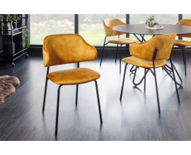 Designová jídelní židle Mildred s hořčivě žlutým sametovým čalouněním as černýma nohama 83cm