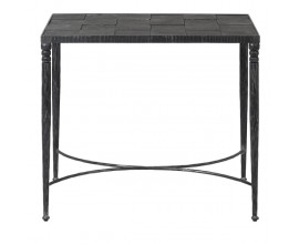 Designový příruční stolek Feyre s kamennou vrchní deskou a ozdobnýma kovovými nohami černé barvy 70cm