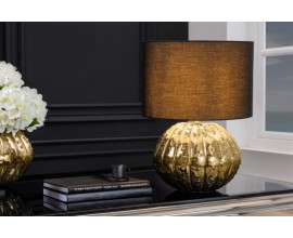Moderní glamour stolní lampa Redesia se zlatým kovovým stojanem a černým kulatým stínítkem 55cm