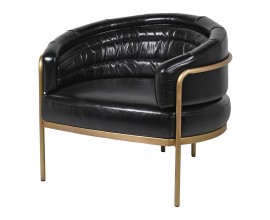 Kožené designové křeslo Elio ve vintage stylu černé barvy se zlatou konstrukcí z kovu 70cm