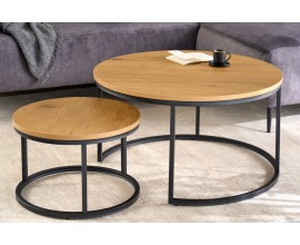 Designový set dvou kulatých konferenčních stolků Nadjá ze dřeva a kovu hnědo-černé barvy