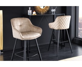 Glamour designová barová židle Rufus s béžovým champagne potahem a černou konstrukcí z kovu 100cm