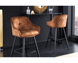 Stylová glamour barová židle Rufus s měděným hnědým čalouněním a černou konstrukcí z kovu 100cm