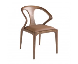 Luxusní hnědá masivní jídelní židle Vita Naturale s dřevěným rámem a čalouněnou sedací částí s potahem z ekokůže