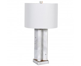 Moderní designová stolní lampa Carrara s mramorovou podstavou a lněným stínítkem bílá 65 cm