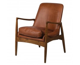 Luxusní vintage kožené křeslo Blank Space hnědé barvy s konstrukcí z jasanového dřeva 84cm