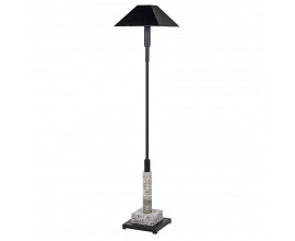 Art deco glamour stojací lampa Medelin z mramoru s černým kovovým stínítkem 149cm