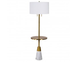 Luxusní art deco stojící lampa Alvy s mramorovou podstavou a policí bílá a zlatá barva 160 cm