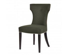 Luxusní designová čalouněná jídelní židle Benicia s textilním potahem v olivové zelené barvě 92 cm