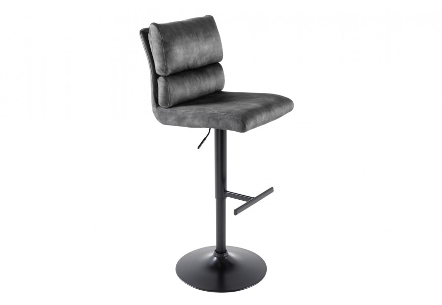 Designová industriální barová otočná židle Zoe se sametovým potahem v šedé barvě 100-121 cm
