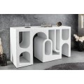 Moderní bílý konzolový stolek Gerin z betonu s abstraktním geometrickým zdobením s půlobloukovými motivy