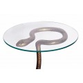 Art deco kulatý příruční stolek Tierra Glam s hadím designem a skleněnou deskou v glamour nádechu 62 cm