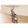 Designový vintage příruční stolek Balarama s podstavou ve tvaru slona ve starožitné stříbrné barvě 75 cm